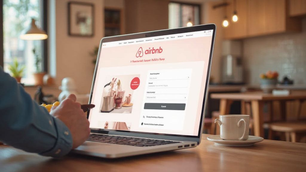 hands on notebook computer, airbnb login page