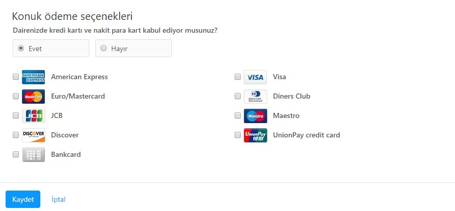Booking ödeme seçenekleri