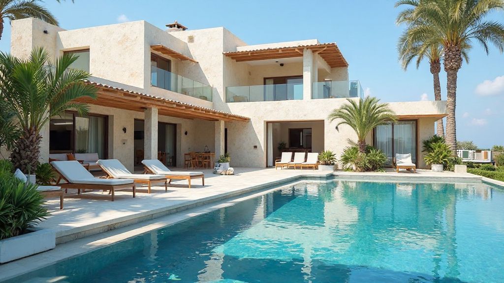 havuzlu villa ve bahçedeki sandalyeler
